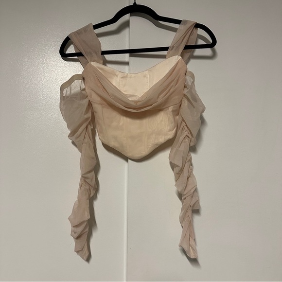 Oh Polly SHOW IT OFF MESH BARDOT CROP TOP IN SAND Size 0 - Picture 3 of 9